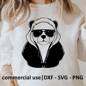シャツ用のクールなクマのSVG、シロクマのSVG、PNG、クールなクマのSVG、シロクマのSVGの白黒プリント、商用利用ライセンス