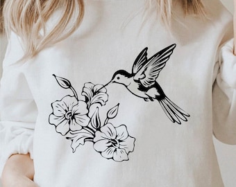 Bloem kolibrie Svg, eenvoudige kolibrie Png, bloemen kolibrie Clipart, silhouet Svg zwart-wit wordt afgedrukt, licentie commercieel gebruik