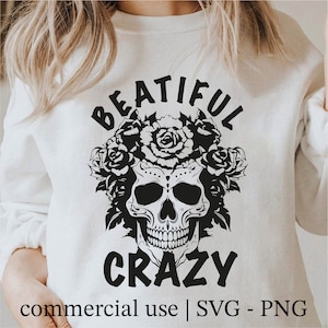 Beautiful Crazy Skull Svg, Scary Clown Png, Floral Skull Cricut, Floral Skull Svg Black And White Prints, Commercial Use License