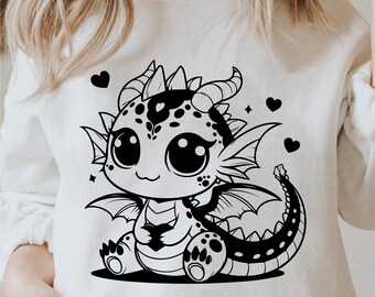 Cute Baby Dragon Svg, Cute Dragon Png, Baby Dragon Lover Svg, Baby Dragon Svg, Cricut Cute Reptile Png Black And White Print, Commercial Use