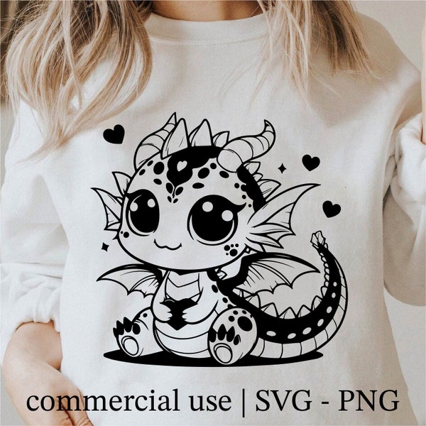 Cute Baby Dragon Svg, Cute Dragon Png, Baby Dragon Lover Svg, Baby Dragon Svg, Cricut Cute Reptile Png Black And White Print, Commercial Use