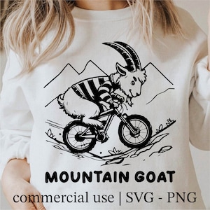 Funny Mountain Goat Svg, Mountain Goat Png, Funny Shirt Design, Bicycle Goat Clipart, Cricut Cyclist Svg Black and White, Commercial Use