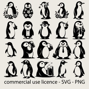 Penguin Svg Bundle, Cute Penguin Png, Penguin Silhouette Clipart, Cool Penguin Svg, Penguin Png, Penguin Svg Black and White, Commercial Use image 1