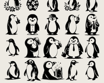 Penguin Svg Bundle, Cute Penguin Png, Penguin Silhouette Clipart, Cool Penguin Svg, Penguin Png, Penguin Svg Black and White, Commercial Use