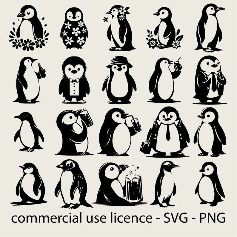 Penguin Svg Bundle, Cute Penguin Png, Penguin Silhouette Clipart, Cool Penguin Svg, Penguin Png, Penguin Svg Black and White, Commercial Use image 1