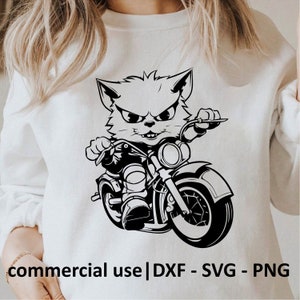 Motorcycle Cat Rider Svg Png, Motorbike Cat Driver Svg, Cat Mom, Cat Father Svg, Bikers Svg, Black and White Prints, Commercial Use License