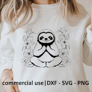 Yoga And Sloth Svg, Silhouette Sloth Svg, Cricut Sloth, Simple Sloth Svg, Yoga Lover Svg Black And White Print, Commercial Use License