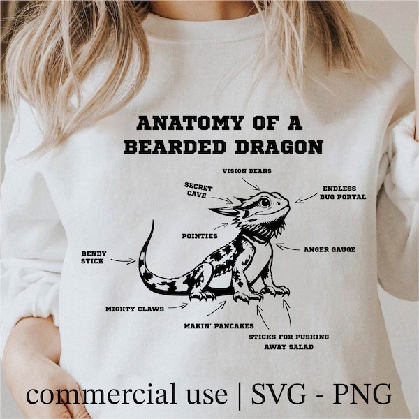 Cool Bearded Dragon Svg, Anatomy Of A Bearded Dragon Svg, Bearded Dragon Lover Svg, Cricut Reptile Png Black And White Print, Commercial Use