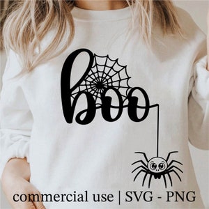 Boo Spider Svg, Spiderweb Svg, Scary Svg, Creepy Svg, Spider Silhouette, Cute Halloween Svg, Boo Svg Black And White Print, Commercial Use