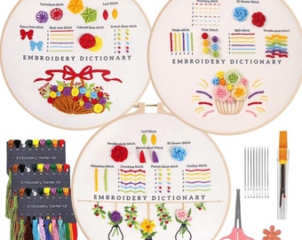 3 Set Beginner Embroidery Kit, Embroidery Starter Kit, Modern Embroidery kit, Learn Embroidery, Hand Embroidery Kit, Embroidery Kit Flowers