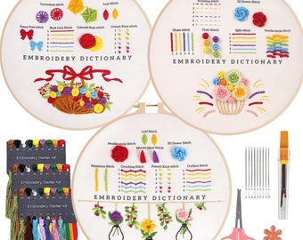 3 kits de broderie pour débutant, kit de démarrage de broderie, kit de broderie moderne, apprentissage de la broderie, kit de broderie à la main, kit de broderie fleurs