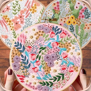 Kit de broderie de fleurs, Kit de broderie DIY, Kit de broderie de fleurs, Kit de broderie moderne, Kit de broderie florale, Kit de broderie, Fleurs 3D