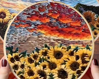 Sunflower Embroidery Kit, DIY Embroidery Kit, Embroidery Kit Flowers, Modern Embroidery Kit, Sunflower Embroidery Kit, Sun Flower Embroidery