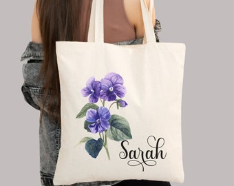 February Custom Birth Flower Gift, Personalized Canvas Tote Bag, Birthday Gift For Her, Gift For Mom, Best Friends Gift, Bridesmaid Tote Bag