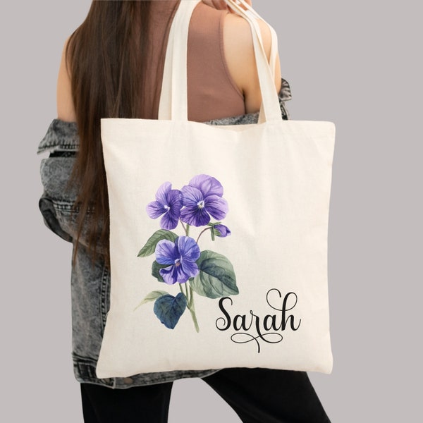 February Custom Birth Flower Gift, Personalized Canvas Tote Bag, Birthday Gift For Her, Gift For Mom, Best Friends Gift, Bridesmaid Tote Bag