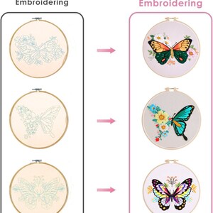 3 Set Schmetterling Embroidery Kit für Anfänger mit Anweisungen, einfache Embroidery Starter Kit, moderne Embroidery kit, Schmetterling Embroidery Kit Bild 4