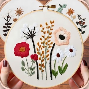 Kit de bordado floral, Kit de bordado DIY, Kit de bordado de flores, Kit de bordado moderno, Kit de bordado de hojas, Kit de bordado de flores