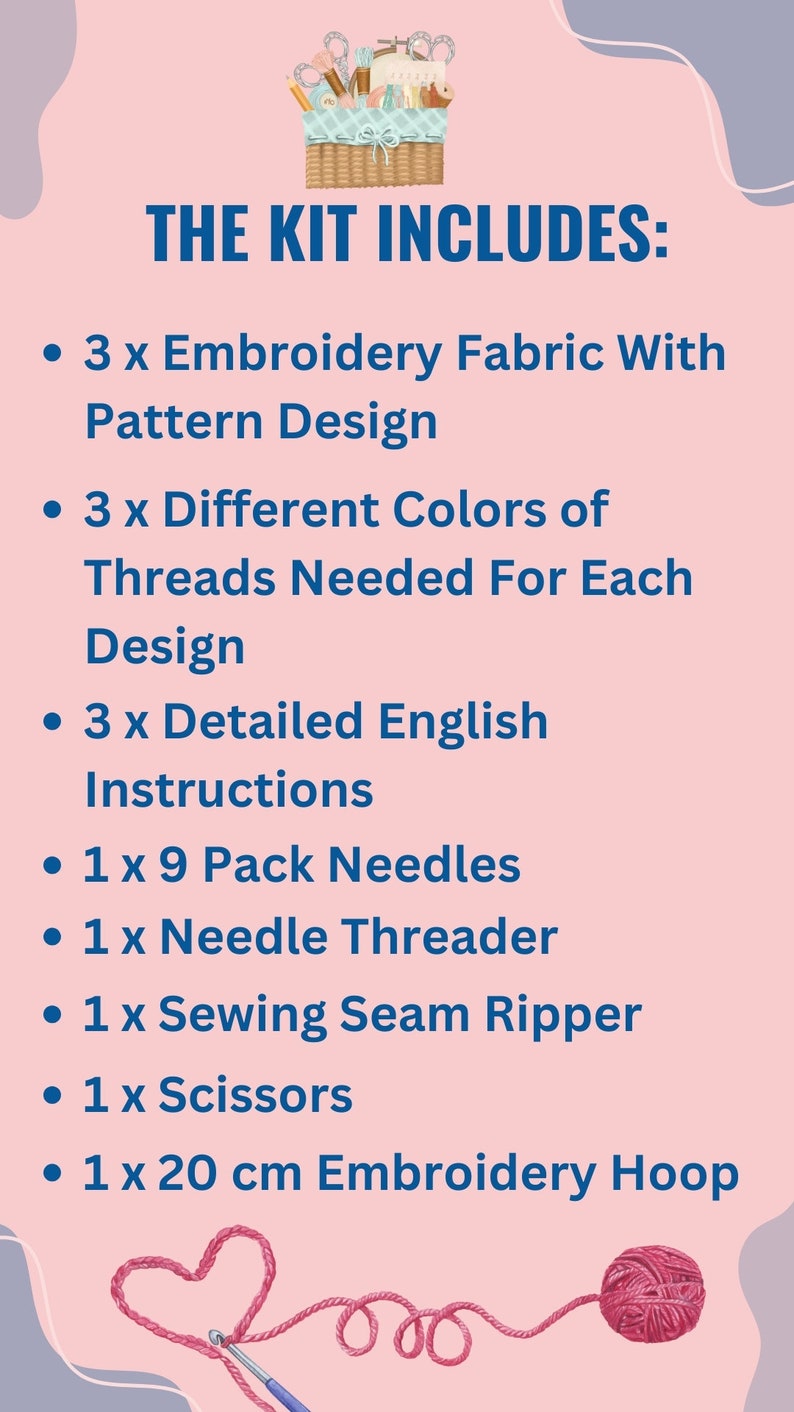 3 Set Beginner Embroidery Kit, Embroidery Starter Kit, Modern Embroidery kit, Learn Embroidery, Hand Embroidery Kit, Embroidery Kit Flowers image 5