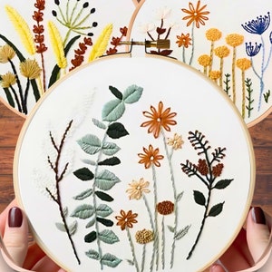 Kit de bordado floral, kit de bordado diy, kit de bordado flores, kit de bordado moderno, kit de bordado de hojas, kit de bordado de flores