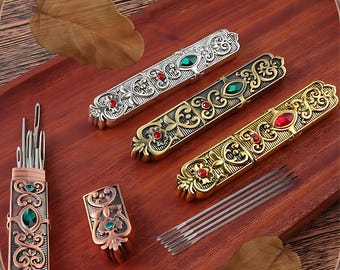 Custodia per aghi da cucito in metallo inciso in stile antico e vintage, design 3D, regali per cucito, regali per quilting, articoli per cucito, organizer per aghi da cucito