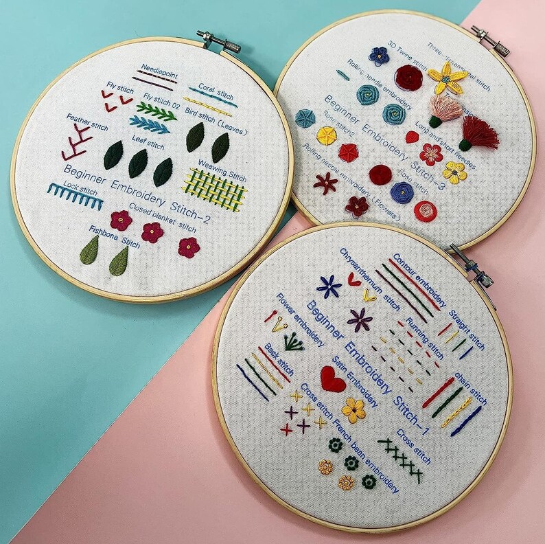 3 Set Beginner Embroidery Kit, Embroidery Starter Kit, Modern Embroidery kit, Learn Embroidery, Hand Embroidery Kit Beginner, Needlepoint image 5