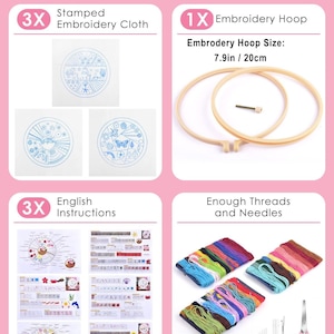 3 Set Beginner Embroidery Kit, Embroidery Starter Kit, Modern Embroidery kit, Learn Embroidery, Hand Embroidery Kit Floral Butterfly Dolphin image 8