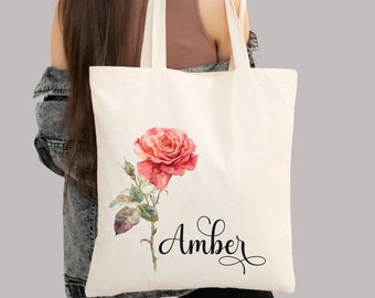 Personalisierte Geschenke Geburt Monat Blume Canvas Tragetasche | Geburtstagsgeschenk für sie, Geschenk für Mama, beste Freunde Geschenk | Brautjungfer Tragetaschen Geschenke