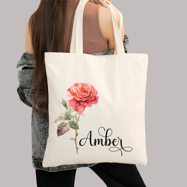 Personalized Gifts Birth Month Flower Canvas Tote Bag | Birthday gift For Her, Gift For Mom, Best Friends Gift | Bridesmaid Tote Bags Gifts