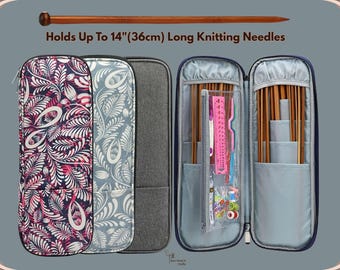 Long Knitting Needle Case Empty 15.7”/40cm, Large Knitting Needles Storage, Knitting Tools Organizer, Knit Needle Holder, Knitting Organizer
