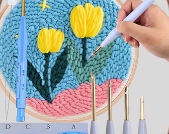 Adjustable Punch Needle Tool & Needle Threader, Punch Needles, Embroidery Punch Needle, Punching Needle, Rug Hooking, PunchNeedle