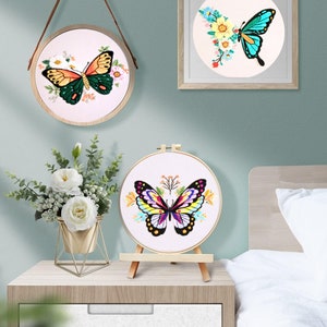 3 Set Schmetterling Embroidery Kit für Anfänger mit Anweisungen, einfache Embroidery Starter Kit, moderne Embroidery kit, Schmetterling Embroidery Kit Bild 9