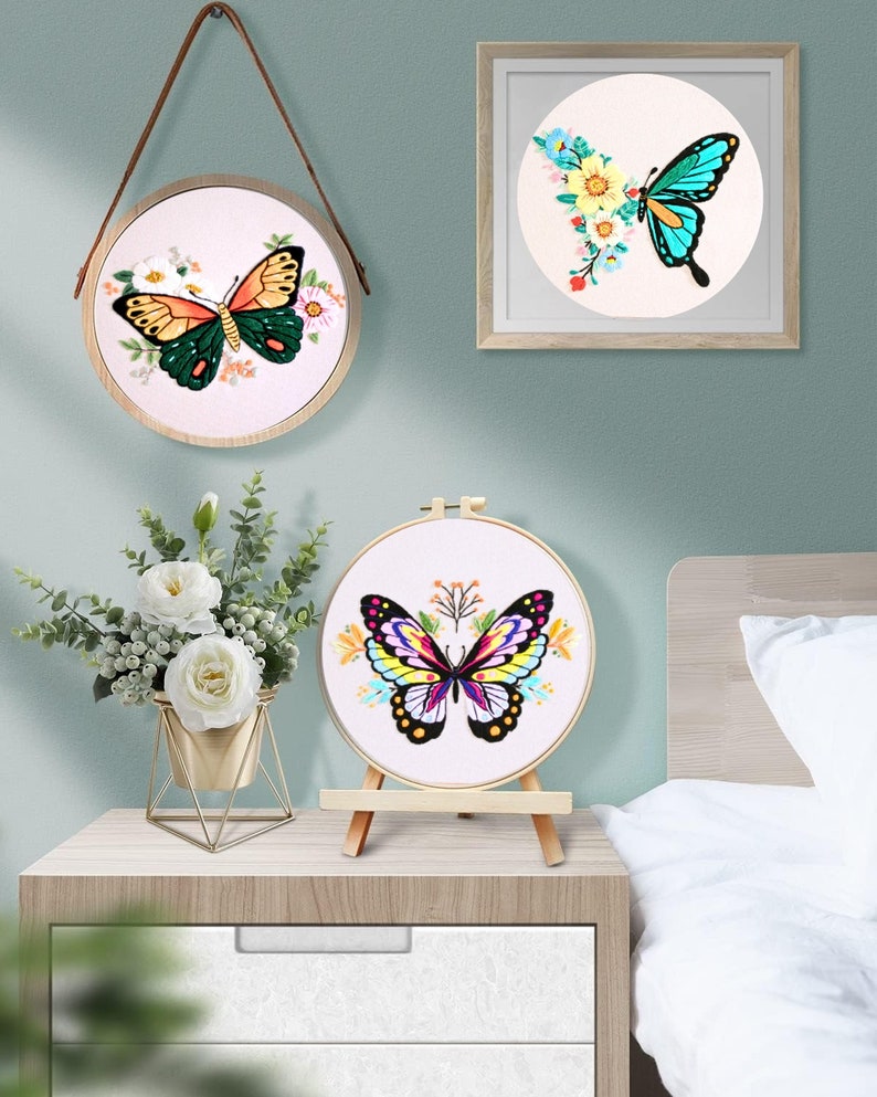 3 Set Schmetterling Embroidery Kit für Anfänger mit Anweisungen, einfache Embroidery Starter Kit, moderne Embroidery kit, Schmetterling Embroidery Kit Bild 9