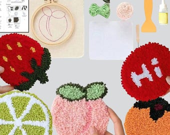 Punch Needle Coaster Kit, Punch Needle Coaster, Fruit Coasters, Punch Coaster, Coffee Coaster, Mug Rugs Coasters, DIY Coasters, Coasters Set