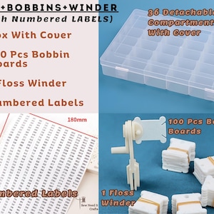 Complete Embroidery Floss Organizer Set with Adjustable Grid Floss Bobbin Storage Box, 100 Bobbins, Floss Winder & Label Stickers, Bead Box image 13