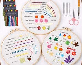 初心者向け刺繍キット3セット、刺繍スターターキット、モダン刺繍キット、刺繍を学ぶ、初心者向け手刺繍キット、ニードルポイント