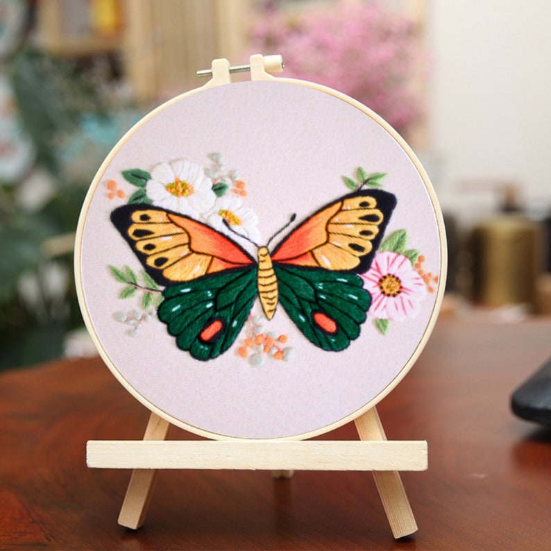 3 Set Schmetterling Embroidery Kit für Anfänger mit Anweisungen, einfache Embroidery Starter Kit, moderne Embroidery kit, Schmetterling Embroidery Kit Bild 6