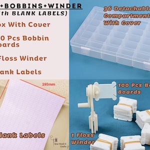 Complete Embroidery Floss Organizer Set with Adjustable Grid Floss Bobbin Storage Box, 100 Bobbins, Floss Winder & Label Stickers, Bead Box image 12