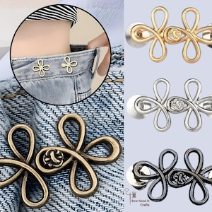 No Sew Waist Adjusters for Pants, Jeans Waist Adjuster, Waist Clip, Waist Tightener, Waist Cinch Clip, No Sew Buttons, Clover Flower Design