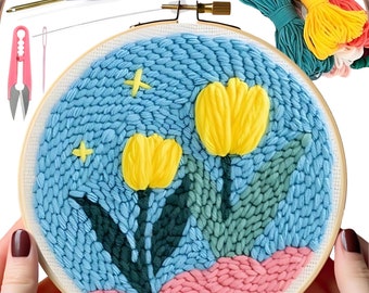 Punch Needle Kits, Punch Needle Set, Punch Needle Tool, Punch Needle Kit Beginner With Punch Needle, Yarn, Printed Pattern and Instructions