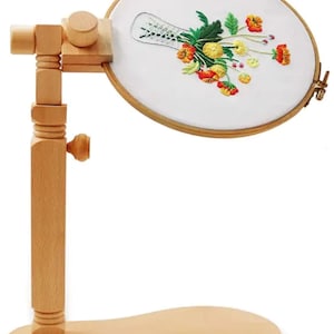 Soporte para aro de bordado ajustable / Altura ajustable, múltiples ángulos / Portátil, duradero / Fácil instalación sin herramientas / Punto de cruz de madera de haya