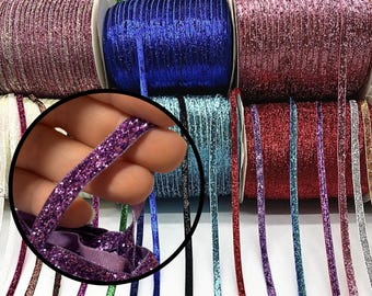 5m Glitzer Samtbänder 4,5 m 1/4 ""Einseitig glänzende Samtbänder, Sparkle Band, funkelnde Bänder, Brautschmuck, Hochzeitsdekor, Basteln, Geschenk."