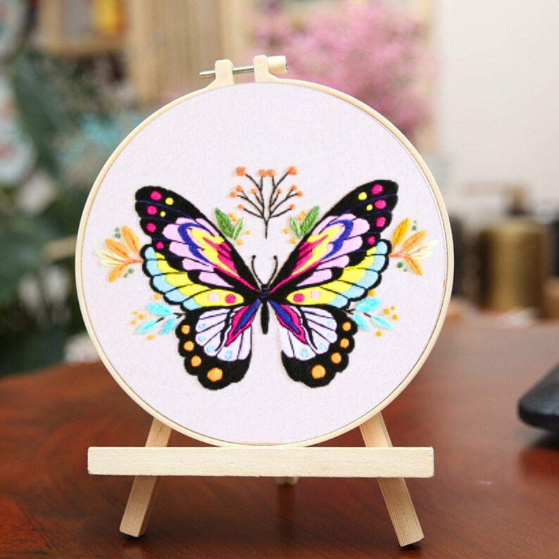 3 Set Schmetterling Embroidery Kit für Anfänger mit Anweisungen, einfache Embroidery Starter Kit, moderne Embroidery kit, Schmetterling Embroidery Kit Bild 8