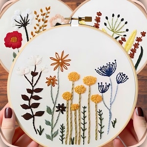 Kit de bordado floral, Kit de bordado DIY, Kit de bordado de flores, Kit de bordado moderno, Kit de bordado de hojas, Kit de bordado de flores