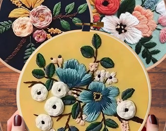 Blumen Stickerei Kit, DIY Stickerei Kit, Stickdatei Blumen, Moderne Stickerei Kit, Floral Stickerei Kit, Stickdatei, 3D Blumen