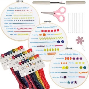 3 Set Beginner Embroidery Kit, Embroidery Starter Kit, Modern Embroidery kit, Learn Embroidery,  Hand Embroidery Kit Beginner, Needlepoint