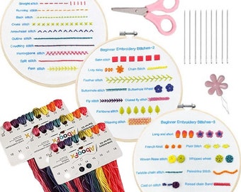 3 Set Beginner Embroidery Kit, Embroidery Starter Kit, Modern Embroidery kit, Learn Embroidery,  Hand Embroidery Kit Beginner, Needlepoint
