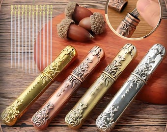 Porta aghi da cucito in metallo inciso in stile antico e vintage con 12 aghi autoinfilanti, regali per cucito, regali per quilting, forniture per cucito