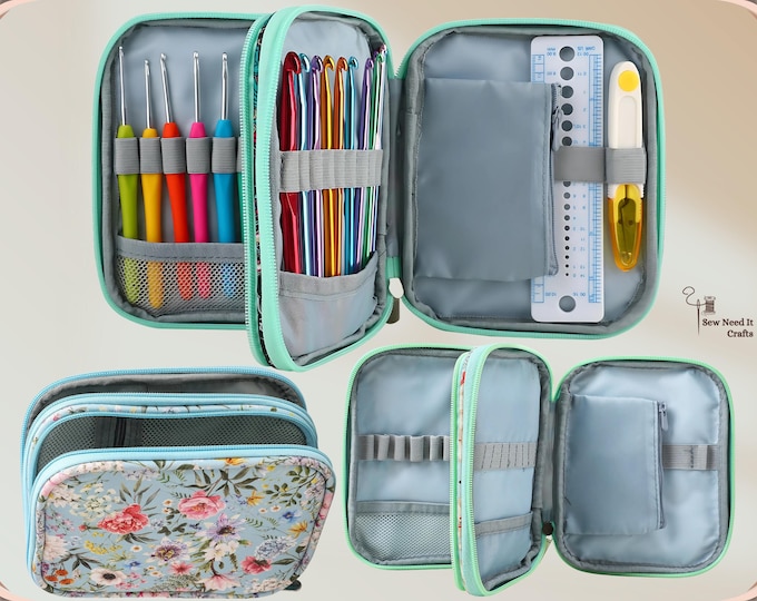 Crochet Hook Case (Empty), Crochet Storage For Crochet Hooks and Crochet Accessories, Crochet Organizer, Crochet Pouch Bag, Craft Supplies