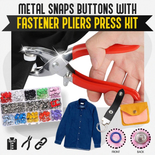 Complete Snap Button Fastener Kit DIY 100 Pieces Metal Buttons, Press Studs with Plier Easy Installation Clothes Bags Leather Sewing Craft