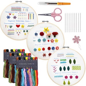 3 Set Beginner Embroidery Kit, Embroidery Starter Kit, Modern Embroidery kit, Learn Embroidery, Hand Embroidery Kit Beginner, Needlepoint image 1